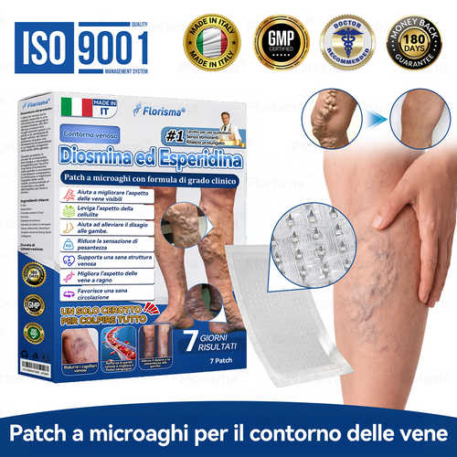 🛡️ 𝑭𝑳𝑶𝑹𝑰𝑺𝑴𝑨® 💕 Cerotto Microneedle di Grado Clinico (con Diosmina ed Esperidina) — Progettato specificamente per contrastare i capillari visibili e le vene varicose, aiutando al contempo ad alleviare la sensazione di gambe pesanti e affaticate. 👩‍⚕️